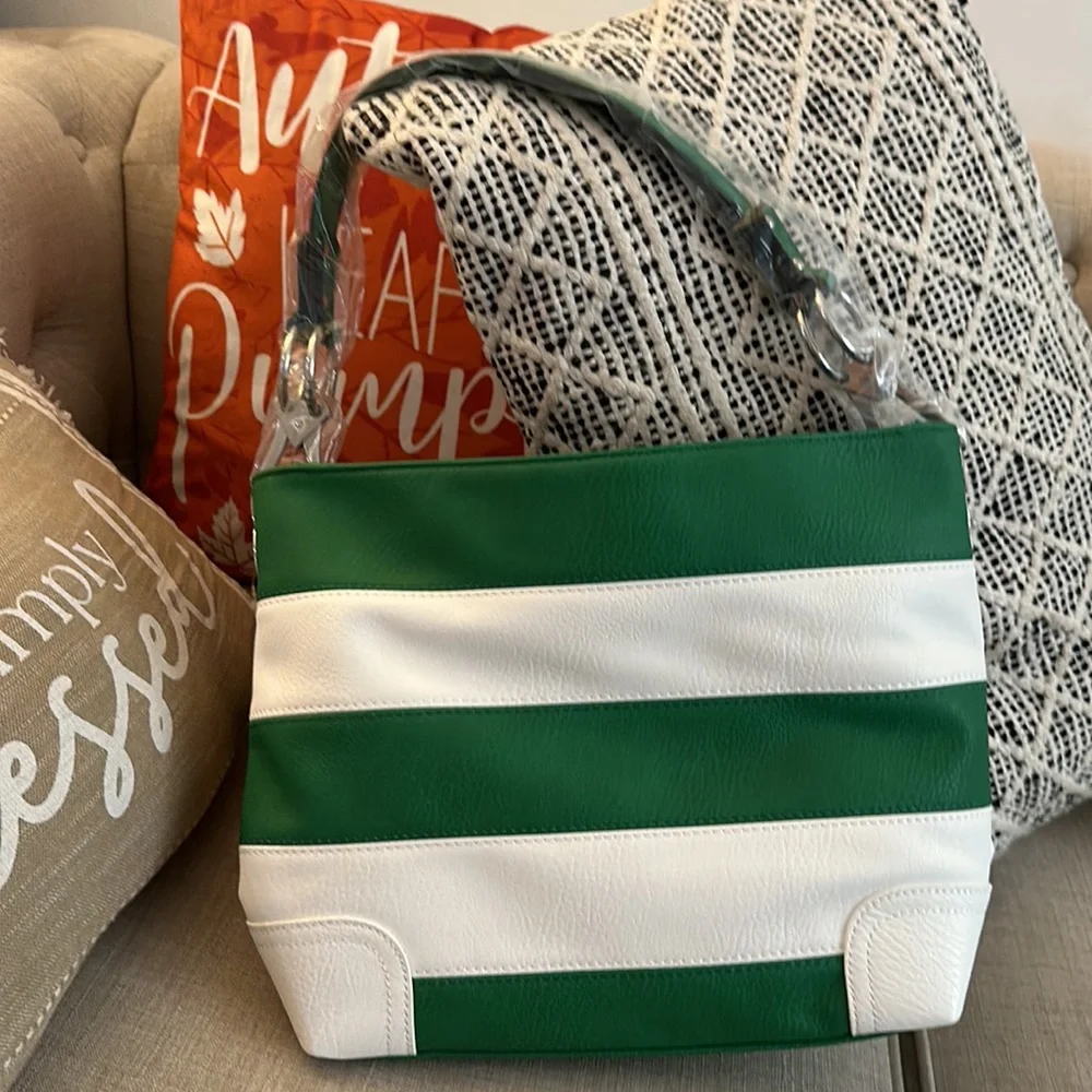 MKF Collection by Mia K. - Green Stripe Emily Hobo